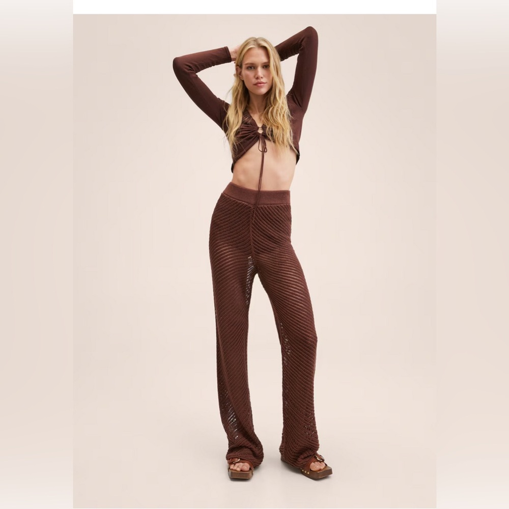 Mango Cut Out Knit Sweater & Wide Leg Pants 2 Pc Set